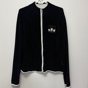 43. Top Thread Zip Up Embroidered Ladies Scoop Neck Sweater